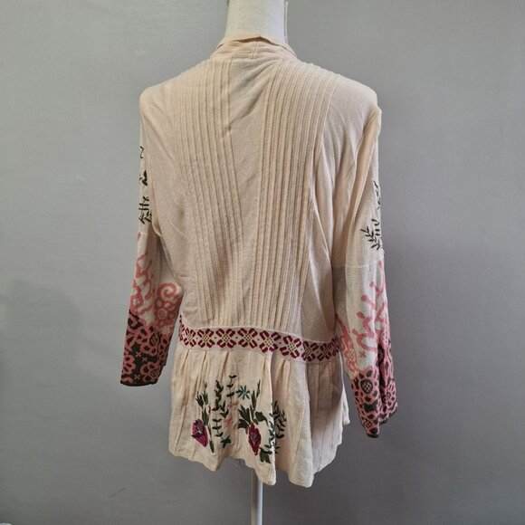 Saharies Embroidered Cardigan Button Pleated Floral‎ Womens Large - Picture 2 of 10